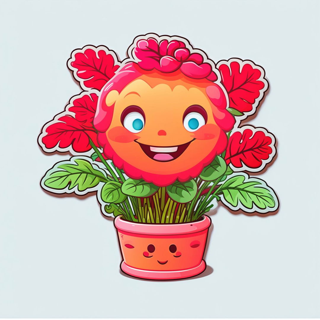 Design a cute Amaranth plant sticker with vibrant red or purple flowers and lush green leaves