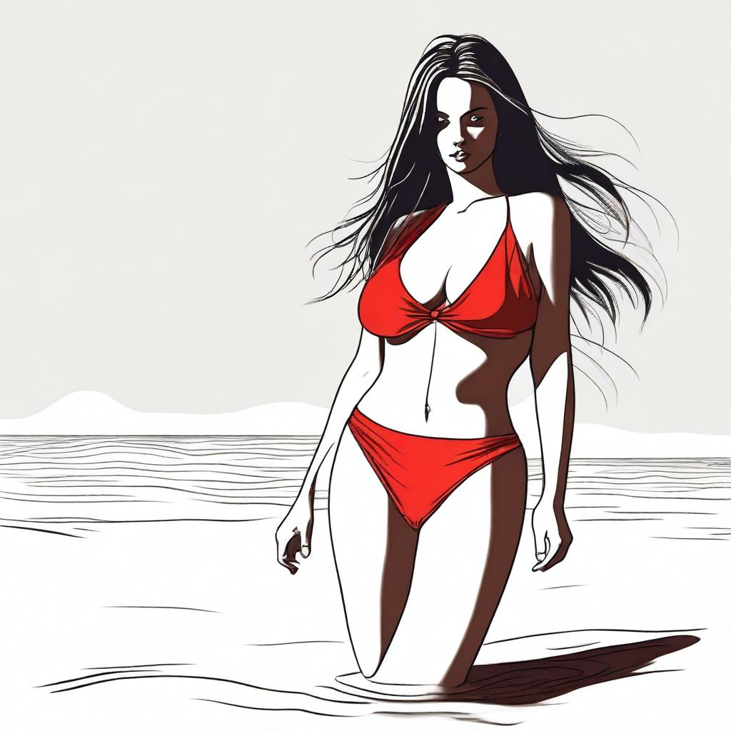 Create a full-body image of a woman wearing a sexy red bikini