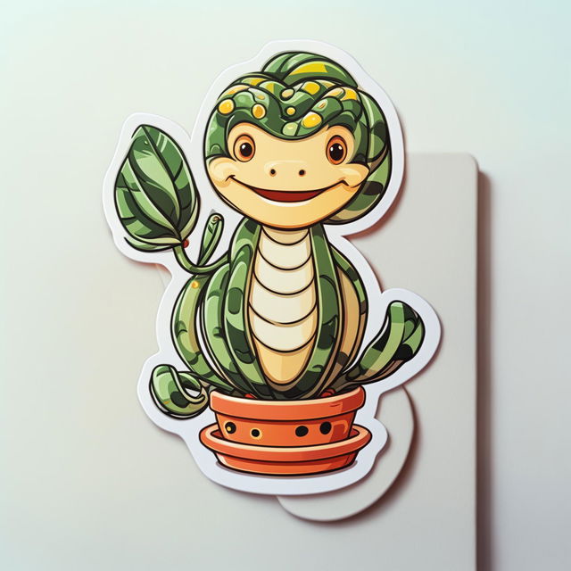 Design a cute Snake plant sticker with tall, upright leaves featuring green and yellow variegation