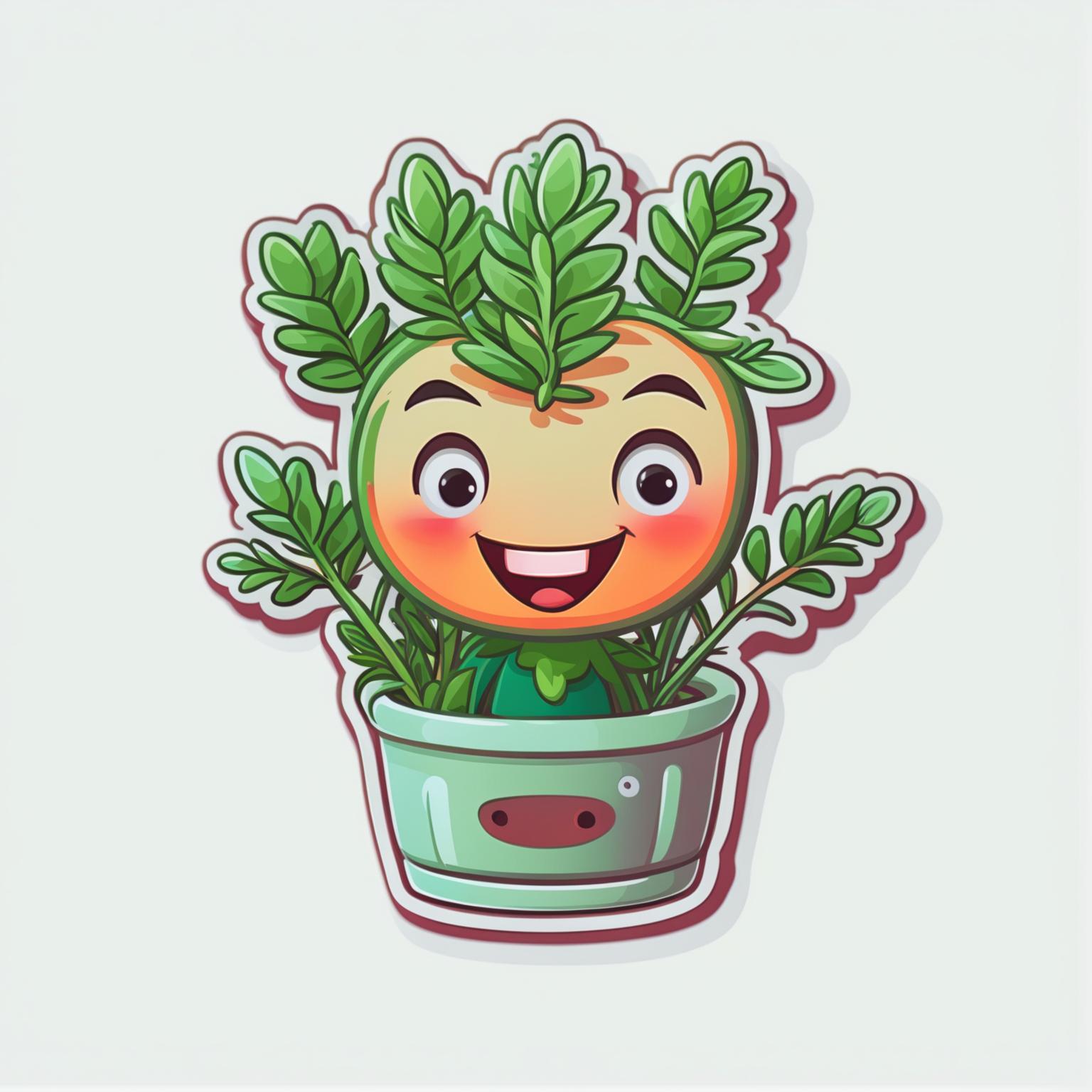 Design a cute Rosemary herb plant sticker with needle-like leaves and a woody stem