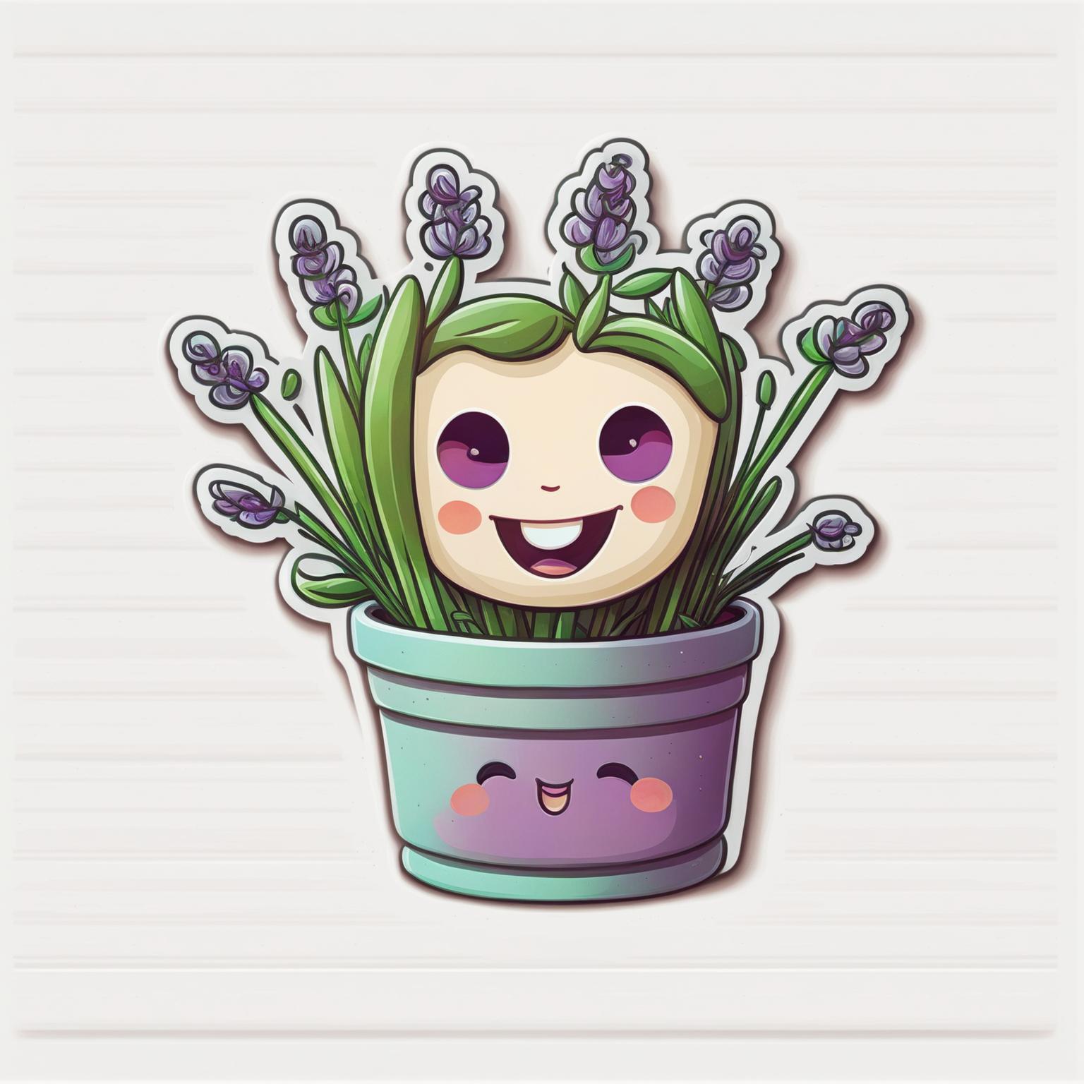 Design a cute Lavender plant sticker with slender green stems and vibrant purple flowers
