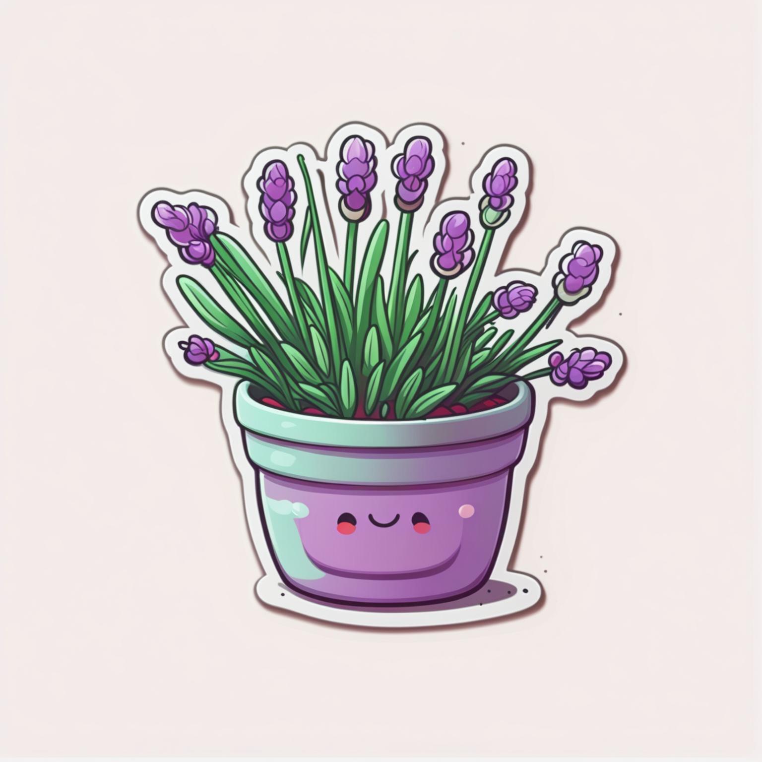 Design a cute Lavender plant sticker with slender green stems and vibrant purple flowers