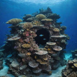 Mysterious and stunning depths of the ocean, teeming with diverse marine life, vibrant coral reefs, and sunken treasures.