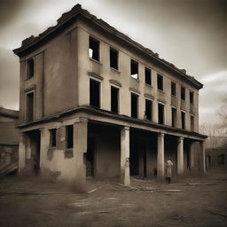 An evocative scene titled 'Echoes of Past,' depicting an old, abandoned building with faded memories