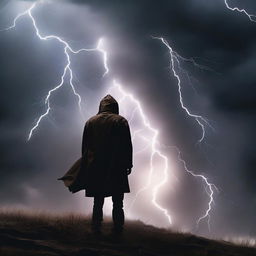 A dramatic scene titled 'Chapter 10: A Whisper in the Storm,' depicting a lone figure standing against a raging storm