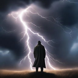 A dramatic scene titled 'Chapter 10: A Whisper in the Storm,' depicting a lone figure standing against a raging storm