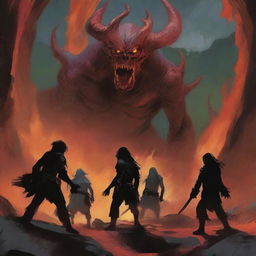 A gripping scene titled 'Chapter 16: Into the Demon's Realm,' depicting a group of adventurers stepping through a portal into a nightmarish landscape