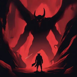 An intense scene titled 'Chapter 17: The Demon's Lair,' showing a hero entering a dark, sinister cave filled with eerie red light