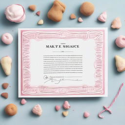 A whimsical contract document with frosting piped around the edges