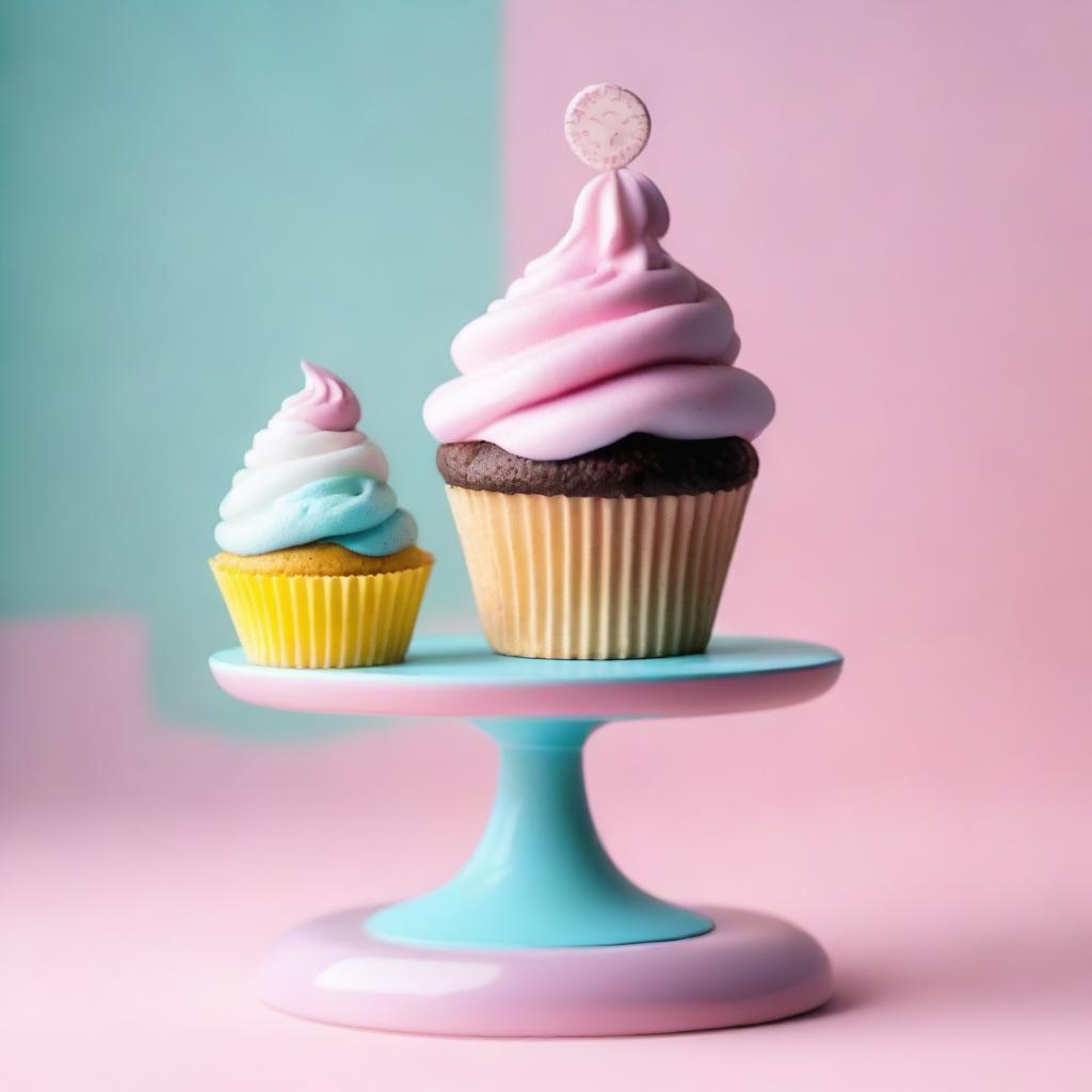 A scale balancing a cupcake on one side and a big company on the other