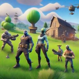 A dynamic scene featuring Fortnite characters in a battle between farmers and aliens