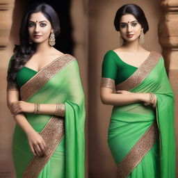 A series of images featuring women wearing sexy sarees that elegantly drape around their bodies