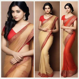 A series of images featuring women wearing sexy sarees that elegantly drape around their bodies