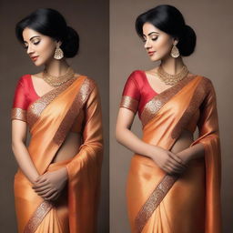 A series of images featuring women wearing sexy sarees that elegantly drape around their bodies