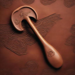 A strip of leather embossed with a design of a shovel and pickaxe overlapping each other