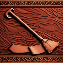 A strip of leather embossed with a design of a shovel and pickaxe overlapping each other