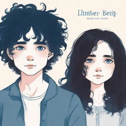 A depressing book cover about love, pain, attachment, and emptiness, featuring a girl with dark hair and a boy with dark curly hair, both with blue eyes