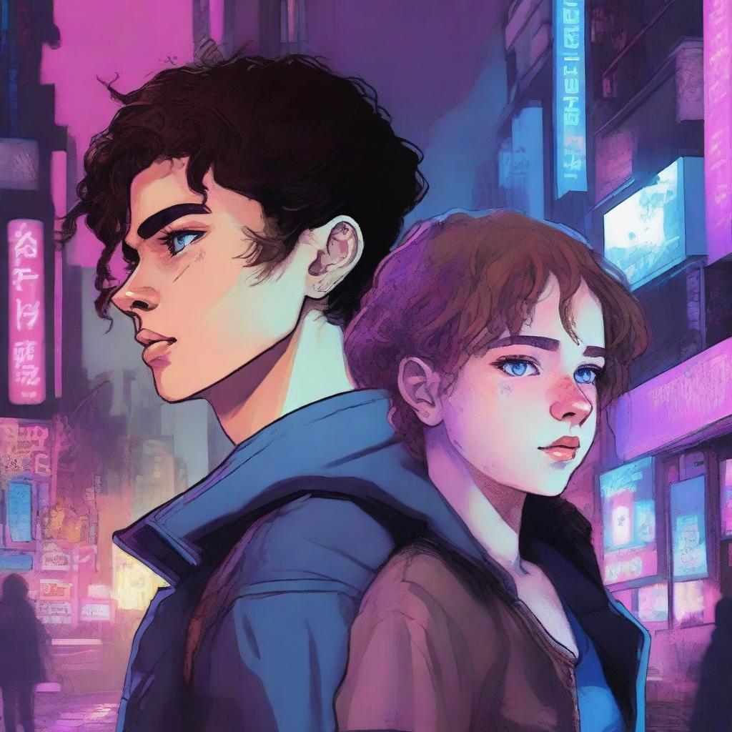 A depressing book cover about love, pain, attachment, and emptiness in a cyberpunk style