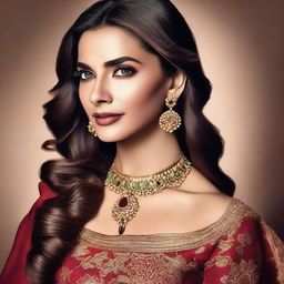 A high-resolution portrait of Deepika Padukone, showcasing her elegant and sophisticated style