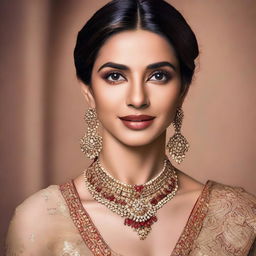 A high-resolution portrait of Deepika Padukone, showcasing her elegant and sophisticated style