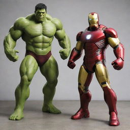 Iron Man standing next to Hulk in superhero poses