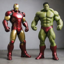 Iron Man standing next to Hulk in superhero poses