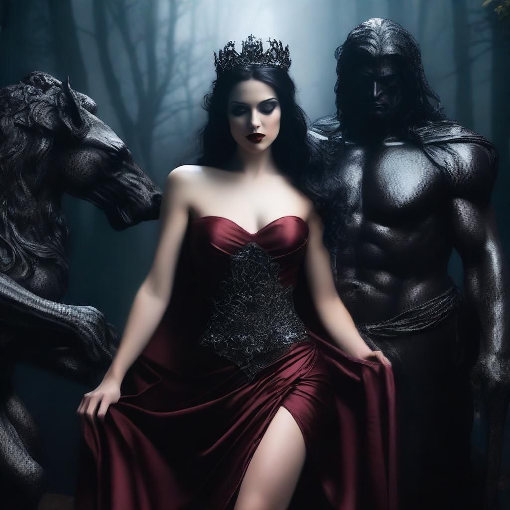 A sexy dark fantasy romance scene set in the underworld