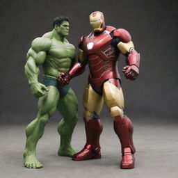 Iron Man standing next to Hulk in superhero poses