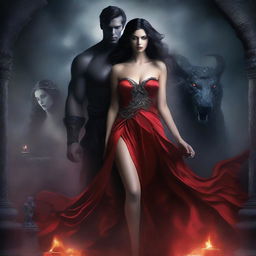 A sexy fantasy romance book cover set in the underworld