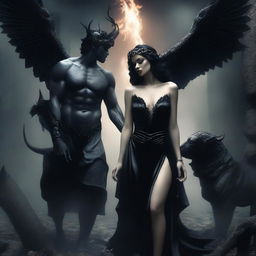 A seductive dark fantasy romance scene set in the underworld