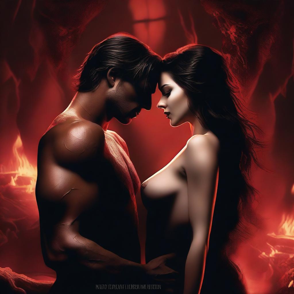 A seductive dark fantasy romance scene set in the underworld