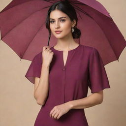 A wine-colored umbrella and blouse made from plain georgette fabric