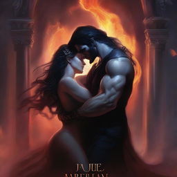 A book cover featuring a fantasy romance scene set in the underworld hellscape