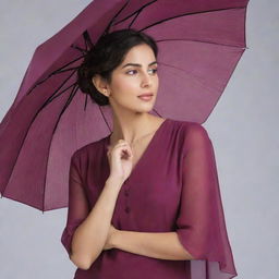 A wine-colored umbrella and blouse made from plain georgette fabric