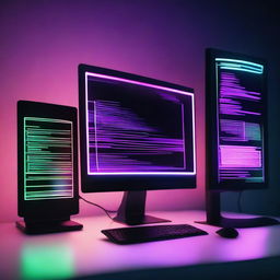 A glowing neon computer with vibrant colors, showcasing a sleek and modern design