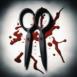 A detailed image of a pair of scissors with blood dripping from the blades