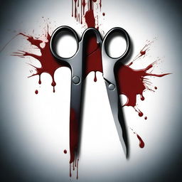 A realistic image of a pair of scissors with blood dripping from the blades