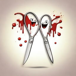 A humorous digital art image of a pair of scissors with blood dripping from the blades