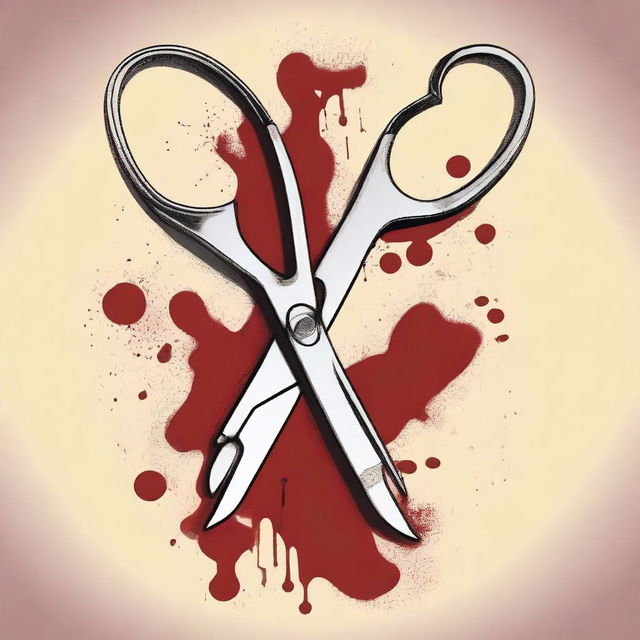 A humorous digital art image of a pair of scissors with blood dripping from the blades