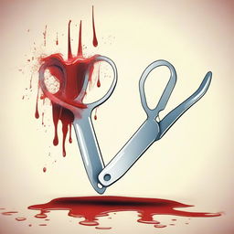 A humorous digital art image of a pair of scissors with blood dripping from the blades