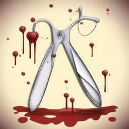 A humorous digital art image of a pair of scissors with blood dripping from the blades