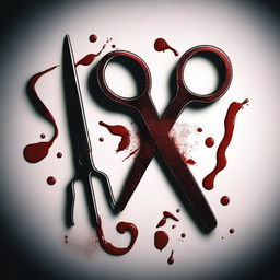 A digital art image of a pair of scissors with blood dripping from the blades