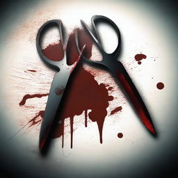 A digital art image of a pair of scissors with blood dripping from the blades