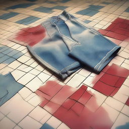 A detailed digital art image of old, faded Speedos lying on a tiled floor