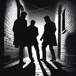 Two silhouettes engaged in a fight in a dark alleyway