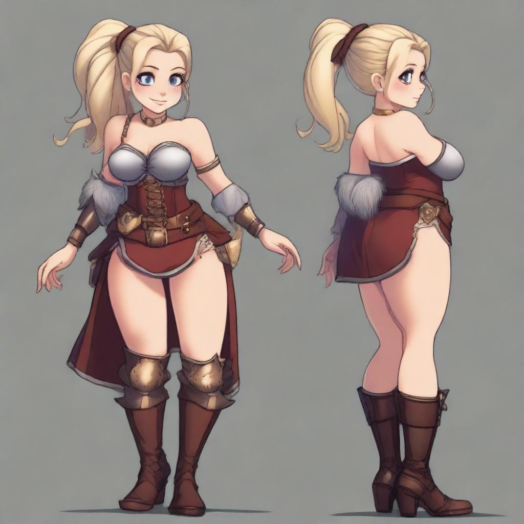 Create an image of a shortstack dwarf woman with a sexy, curvy body