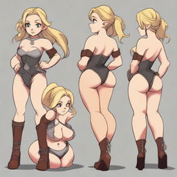 Create a model sheet of a shortstack dwarf woman with a sexy, curvy body