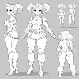 Create a model sheet of a shortstack dwarf woman with a sexy, curvy body