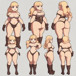 Create a model sheet of a shortstack dwarf woman with a sexy, curvy body