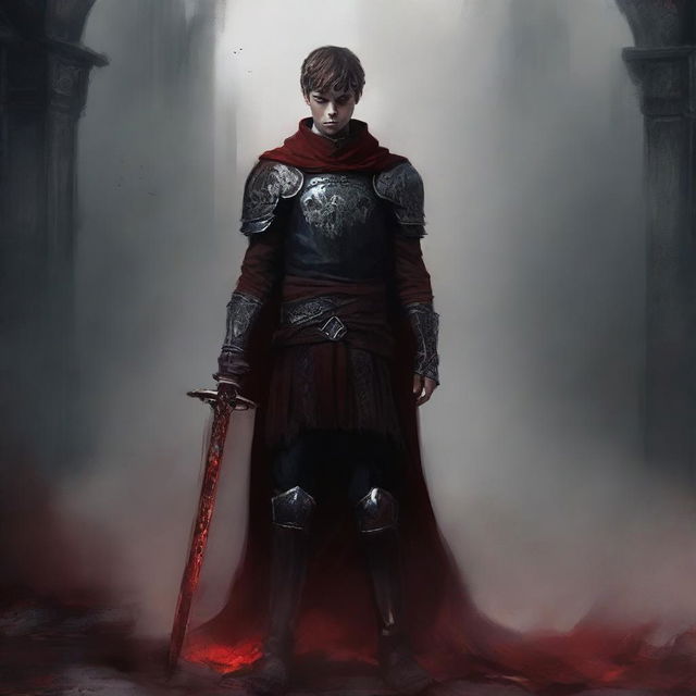 Create a dark fantasy book cover, digital painting, for 'The Blood of the Heir' by I